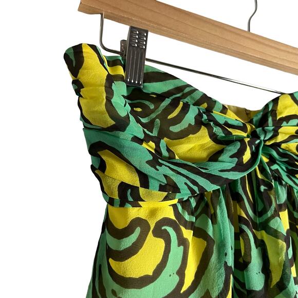 Milly New York Green Yellow Tropical Print Strapless Silk Dress Size 0 - Picture 4 of 10
